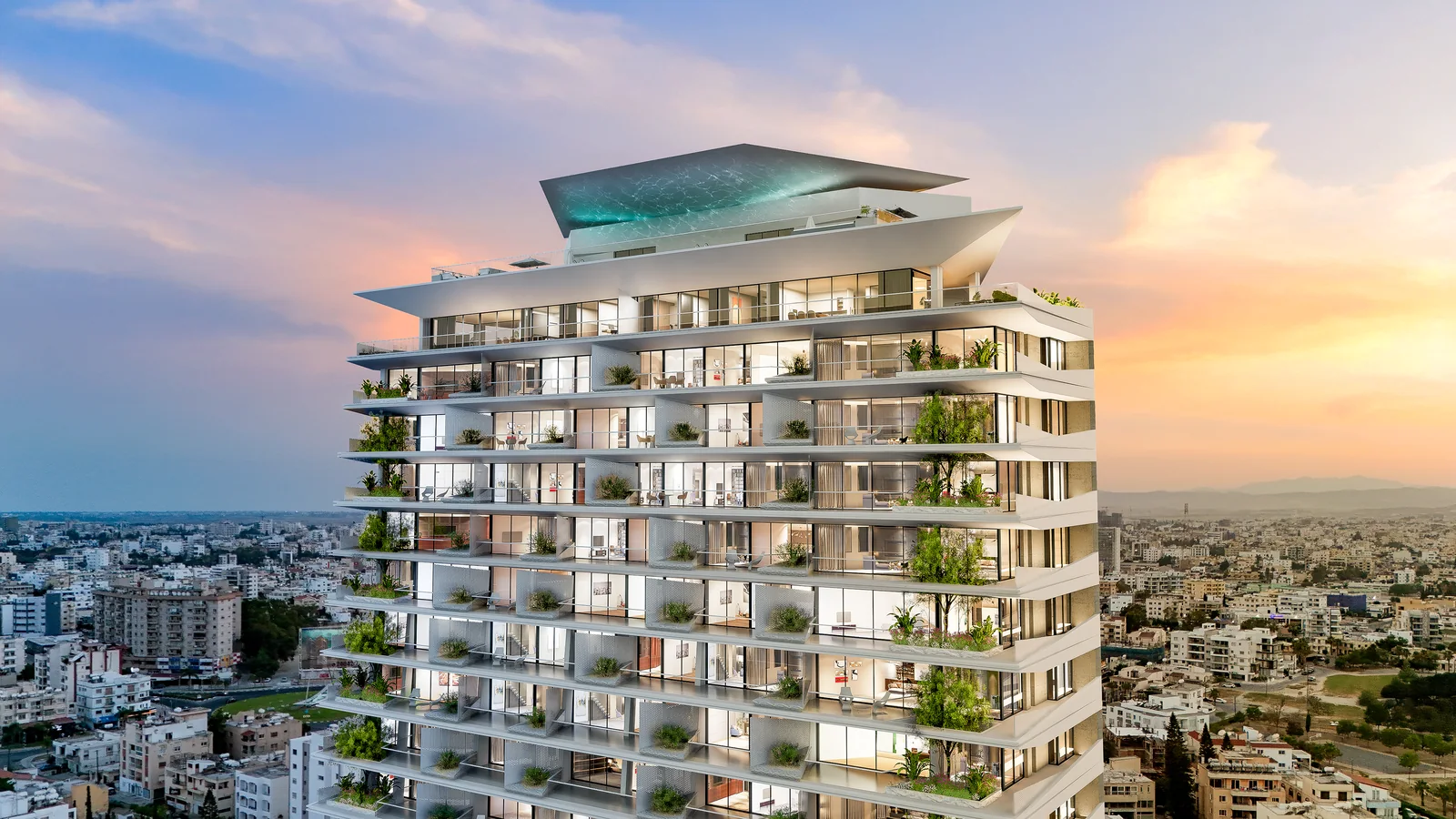 Lumina Mare · The tower at sunset · Architectural visualisation