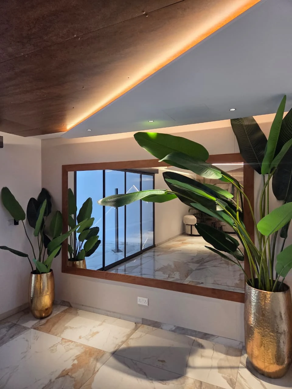 Entrance lobby — mirrored wall and greenery